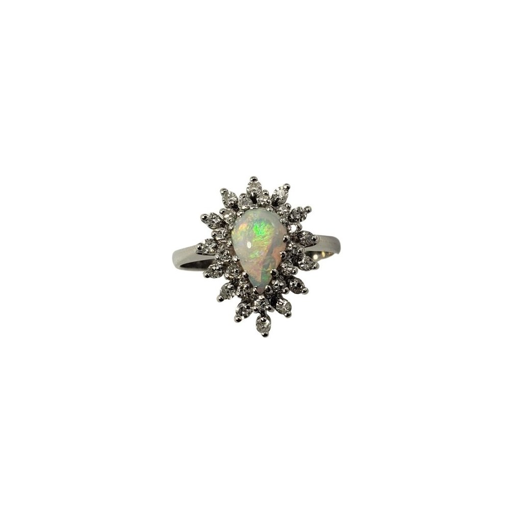 Vintage 14 Karat White Gold Opal and Diamond Ring Size 5.5 #11991